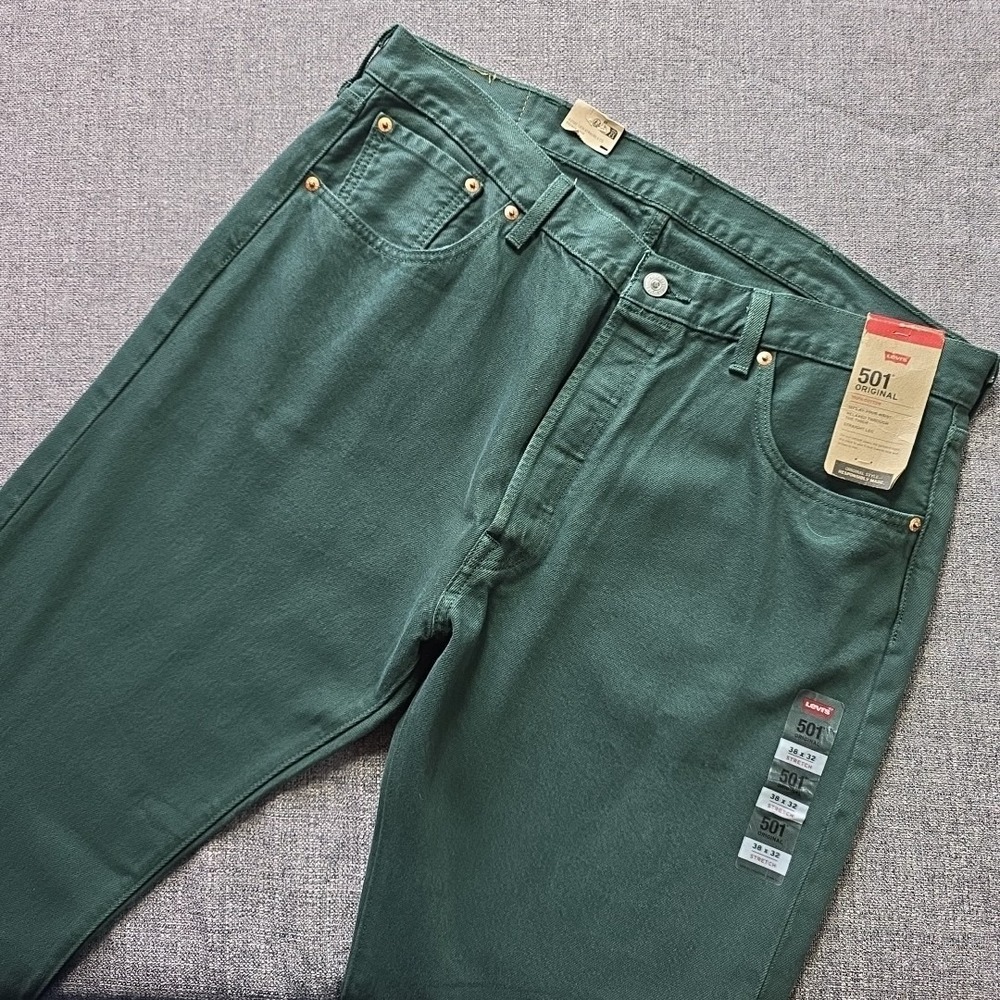 Levis 501 Original Fit Jeans Green 38x32 Straight Leg Button‎ Fly Mens NWT